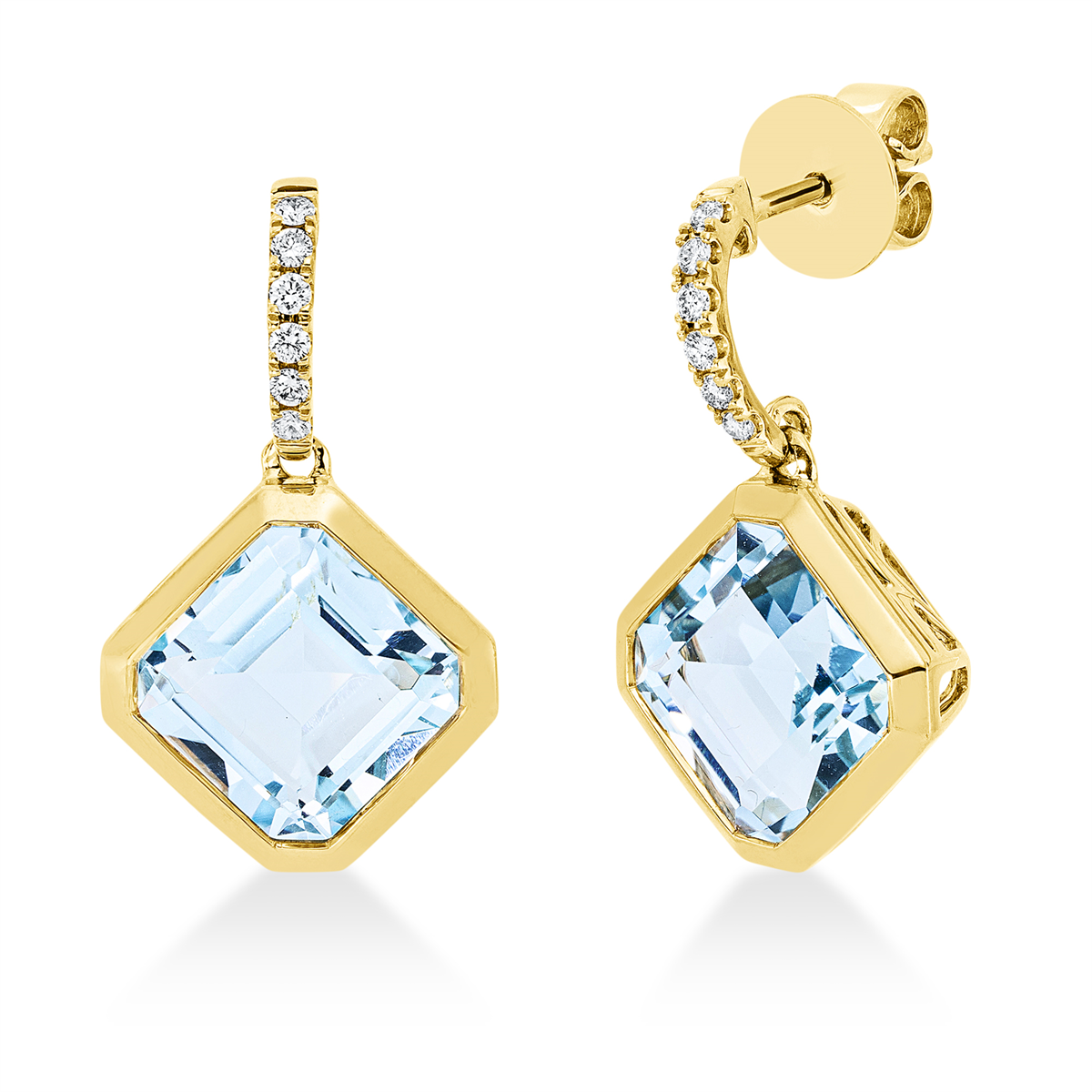 diamond full cut topaz colored stone fashion earrings in yellow gold