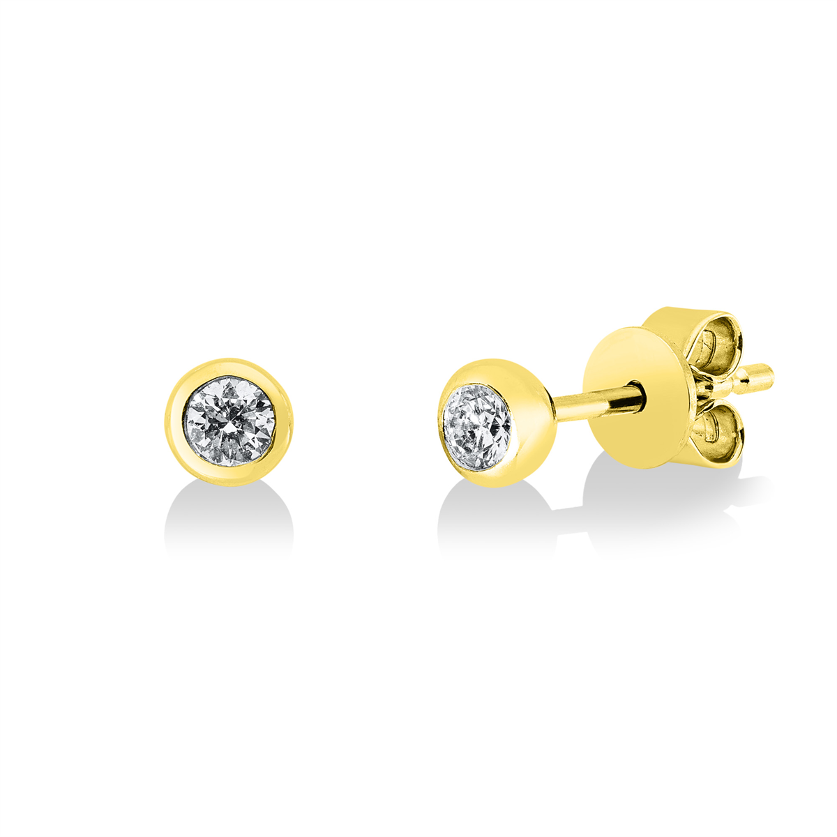 diamond full cut solitaire studs in yellow gold