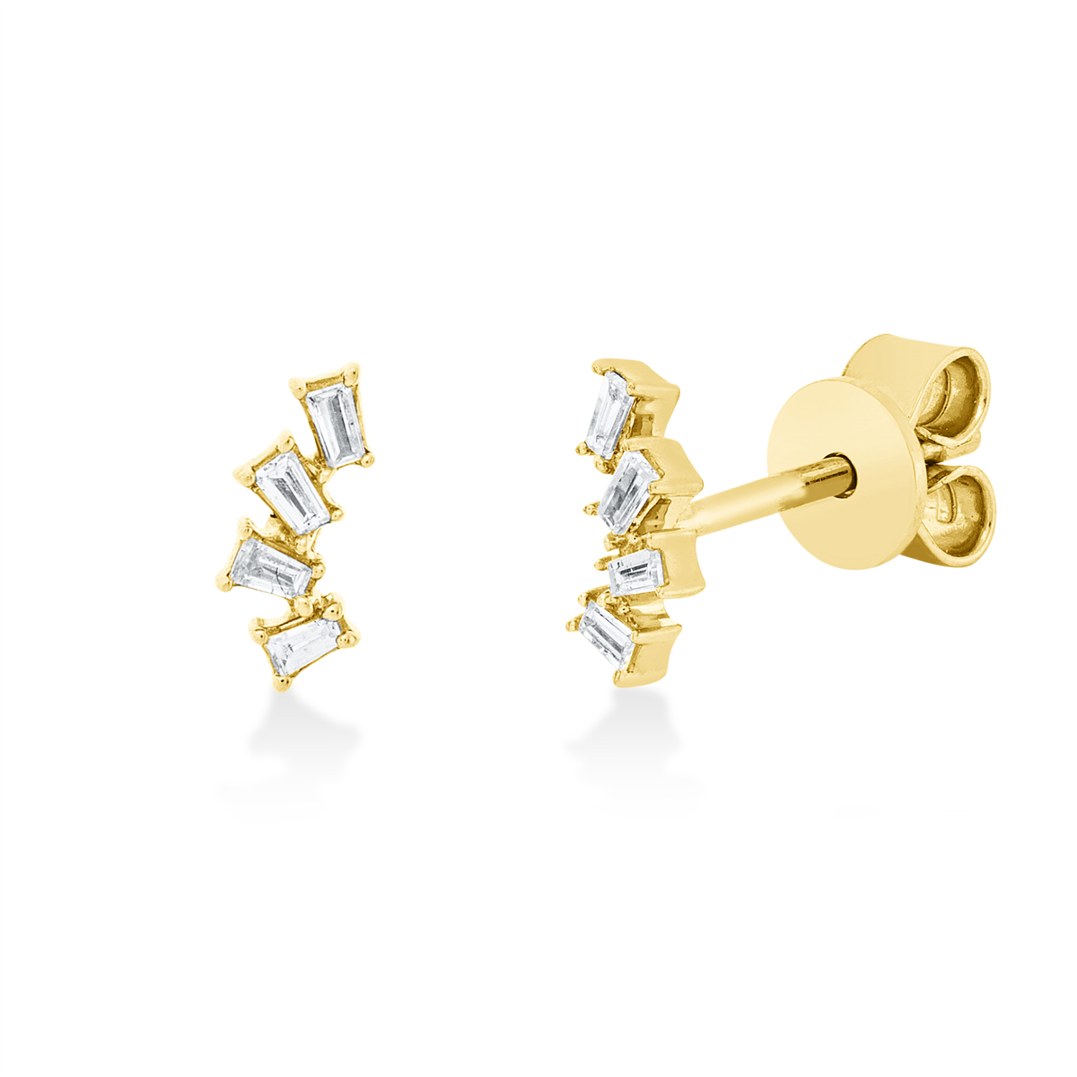 taper baguette studs in yellow gold