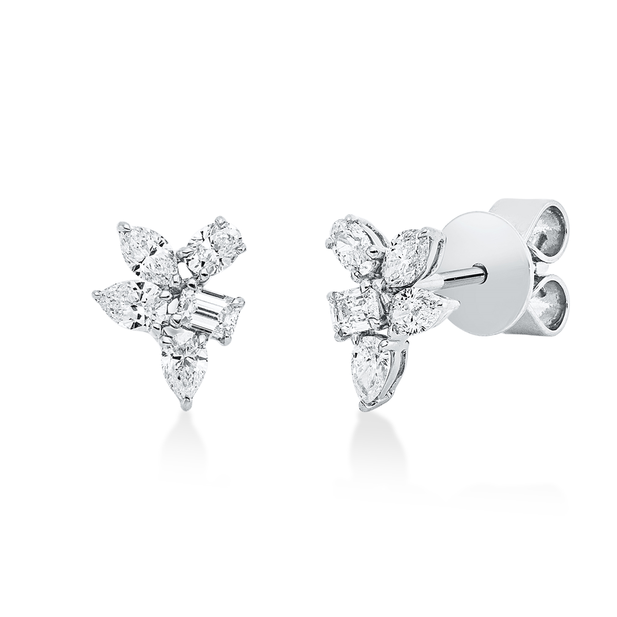 emerald cut modern woman studs in white gold