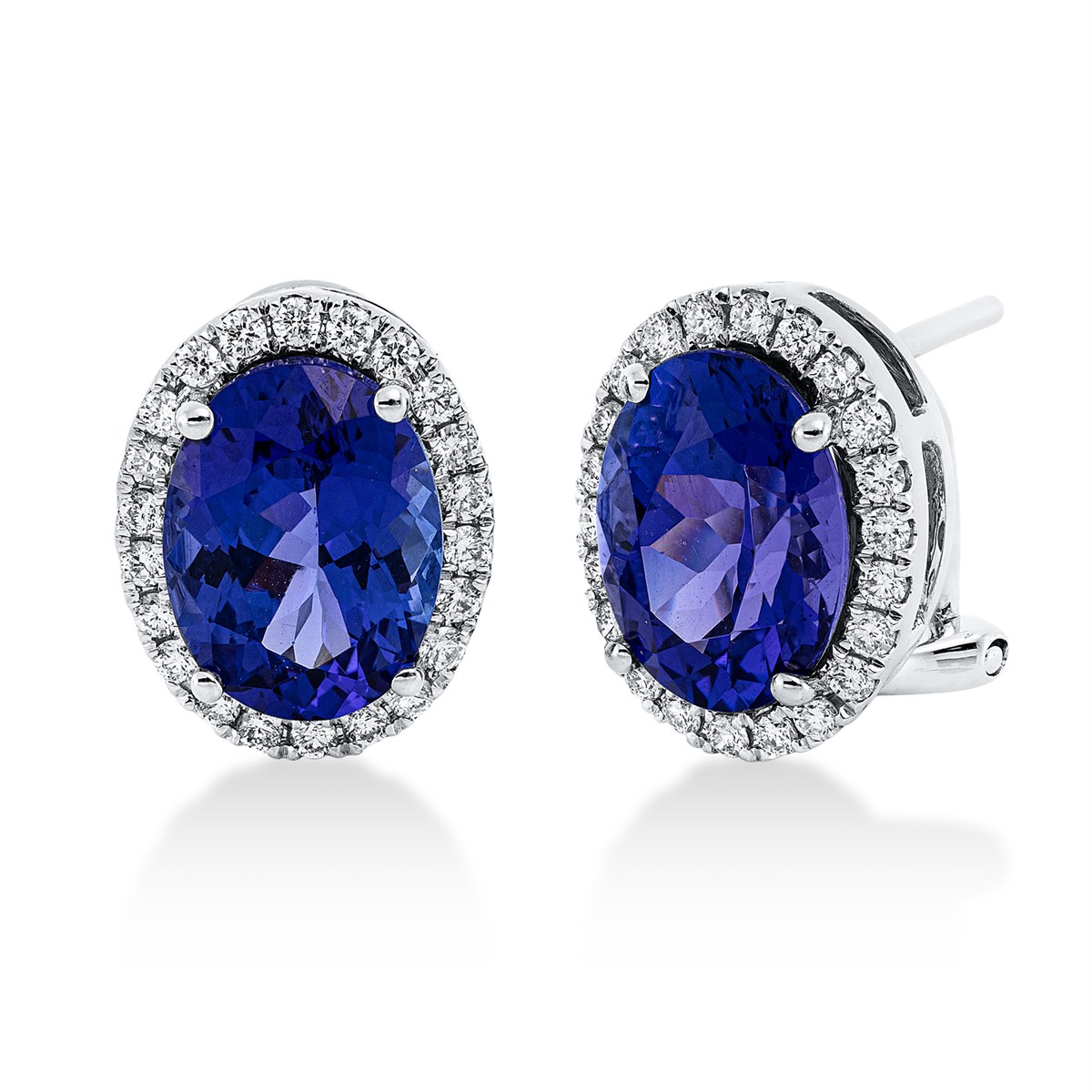 diamond full cut tanzanite colored stone classic hoops & huggies in white gold