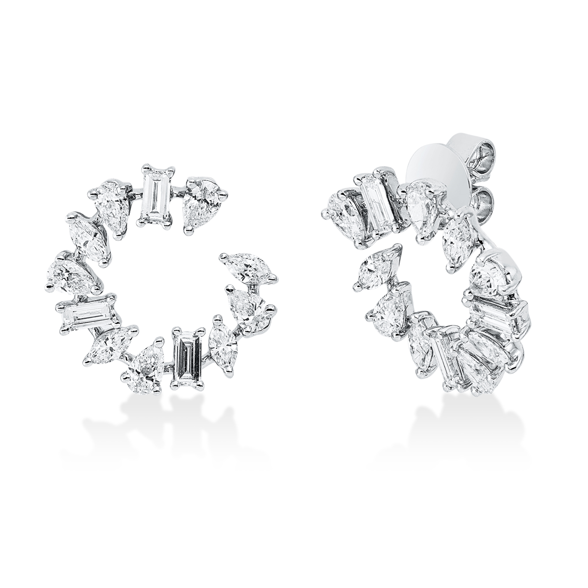 pear shape baguette studs in white gold