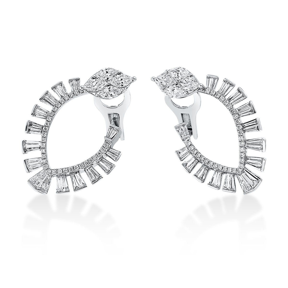 diamond full cut baguette hoops & huggies in white gold