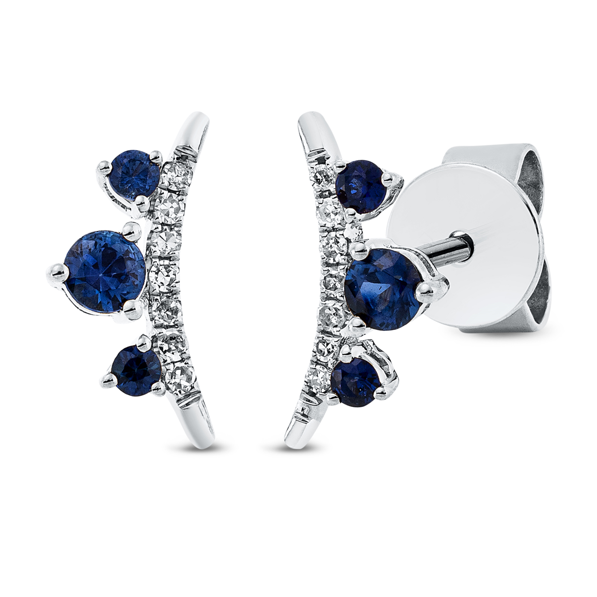 diamond single cut sapphire colored stone classic studs in white gold
