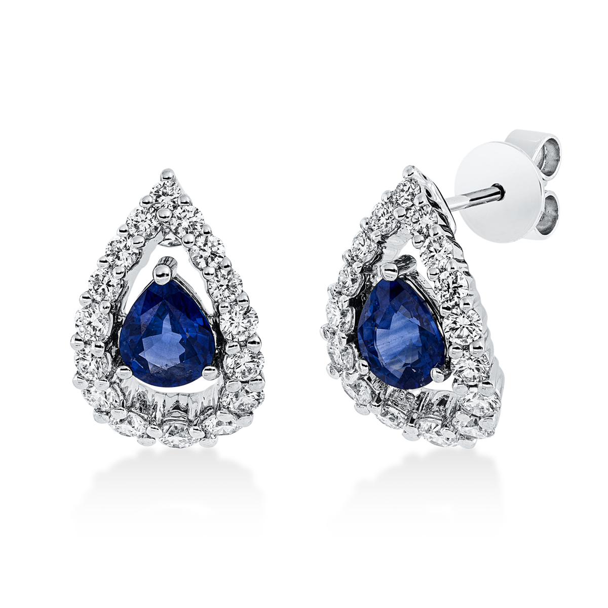 diamond full cut sapphire colored stone classic studs in white gold