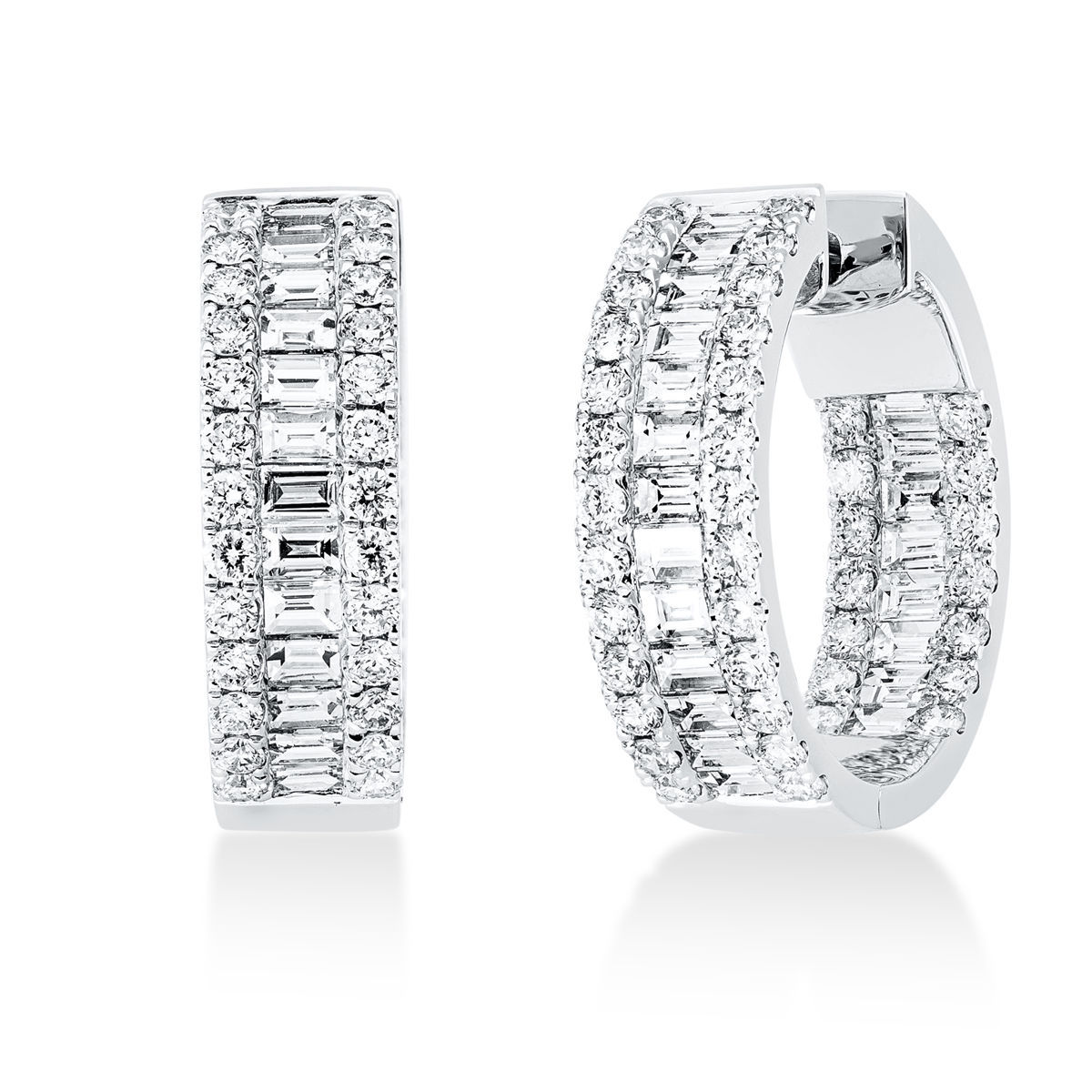 diamond full cut baguette hoops & huggies in white gold