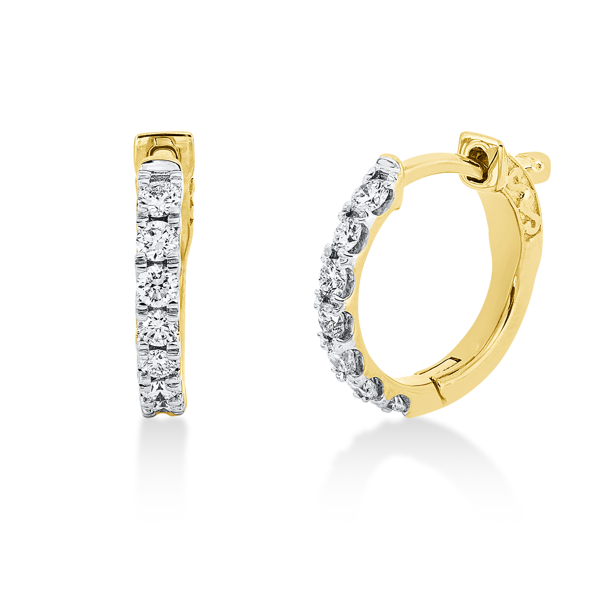 diamond full cut modern woman hoops & huggies in yellow gold