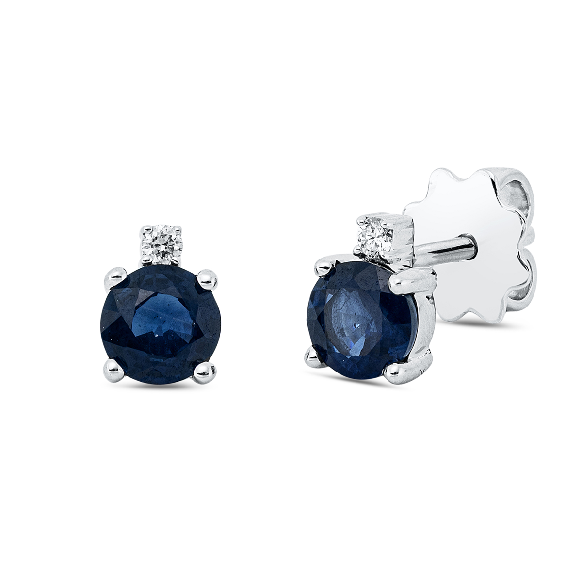 diamond full cut sapphire colored stone classic studs in white gold
