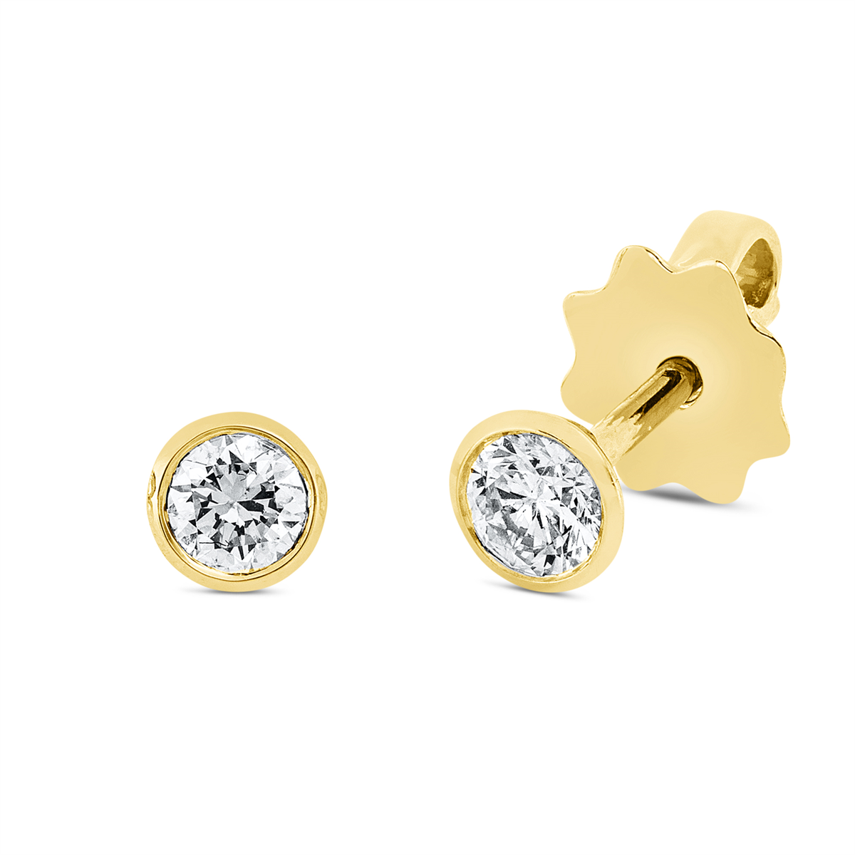 diamond full cut solitaire studs in yellow gold