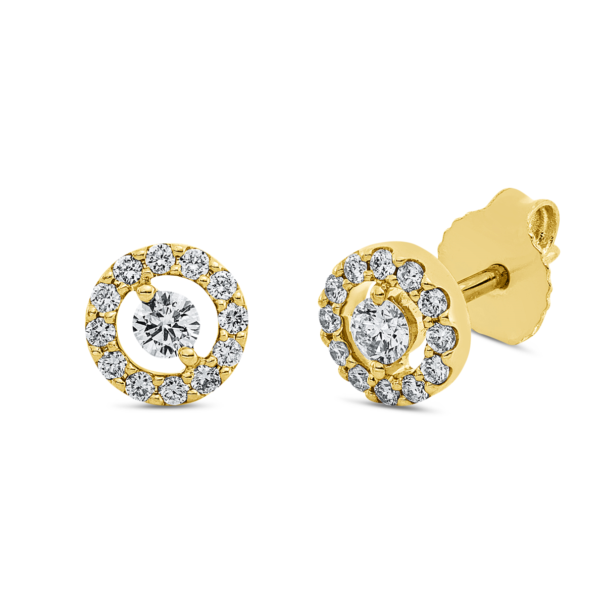 diamond full cut solitaire with accent stones studs in yellow gold