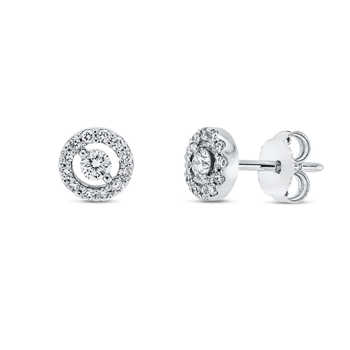 diamond full cut solitaire with accent stones studs in white gold