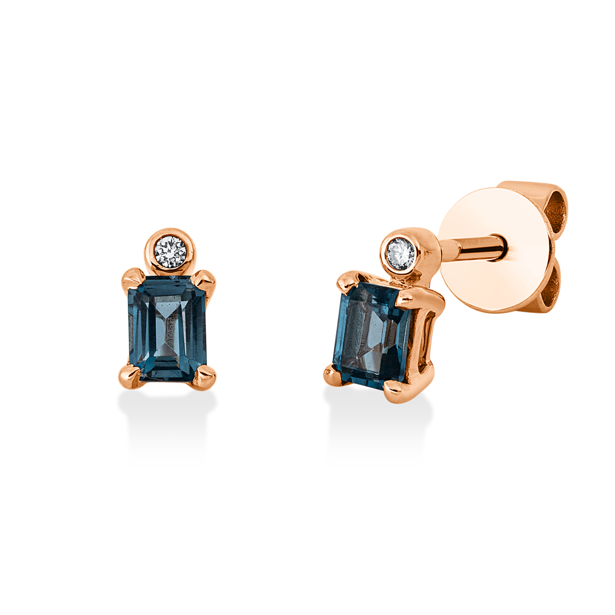 diamond full cut topaz colored stone fashion studs in red gold
