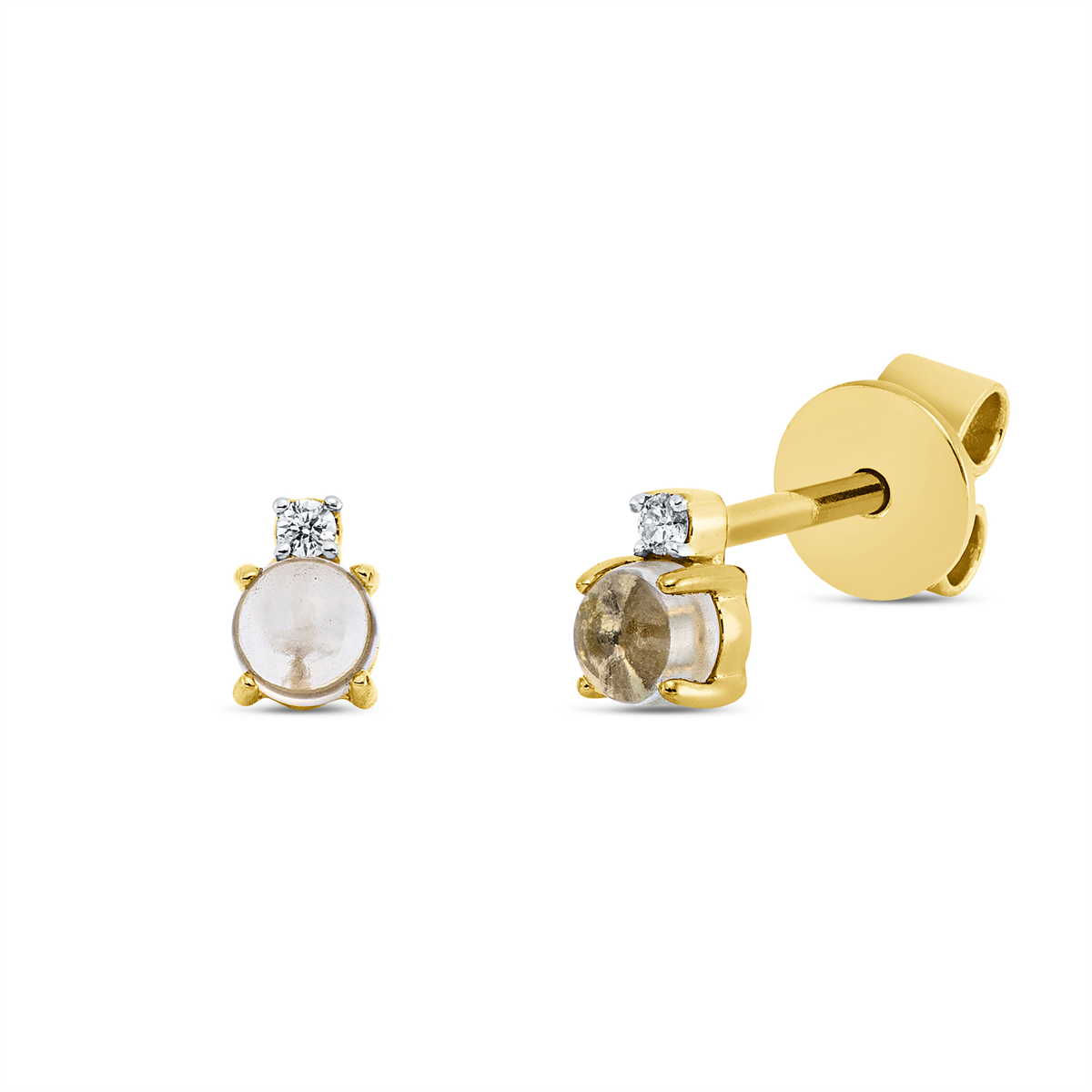diamond full cut amethyst colored stone fashion studs in yellow gold