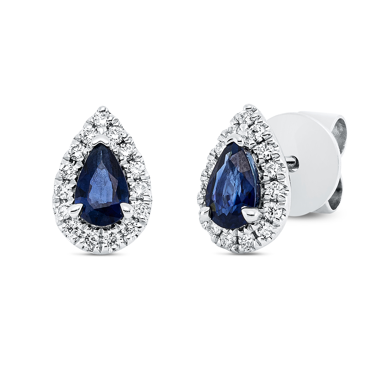 diamond full cut sapphire colored stone classic studs in white gold