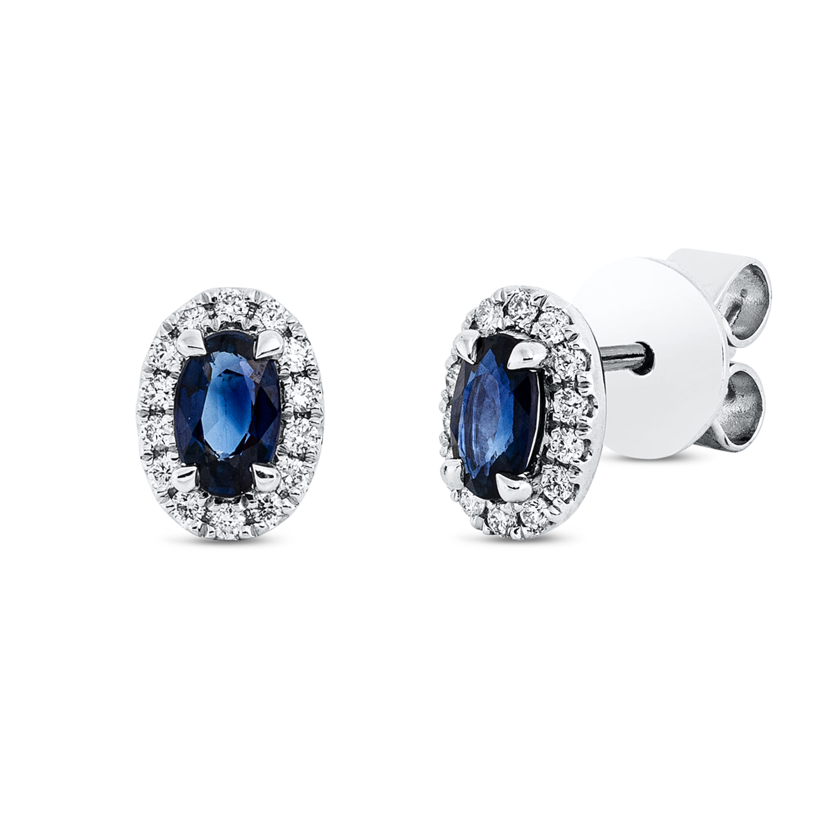 diamond full cut sapphire colored stone classic studs in white gold