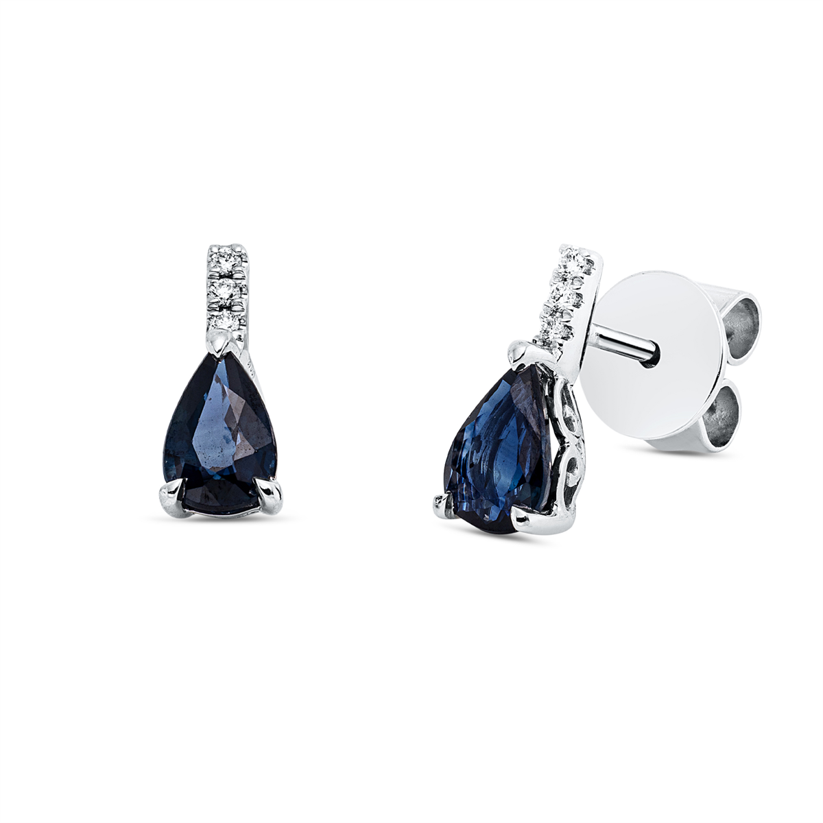 diamond full cut sapphire colored stone classic studs in white gold