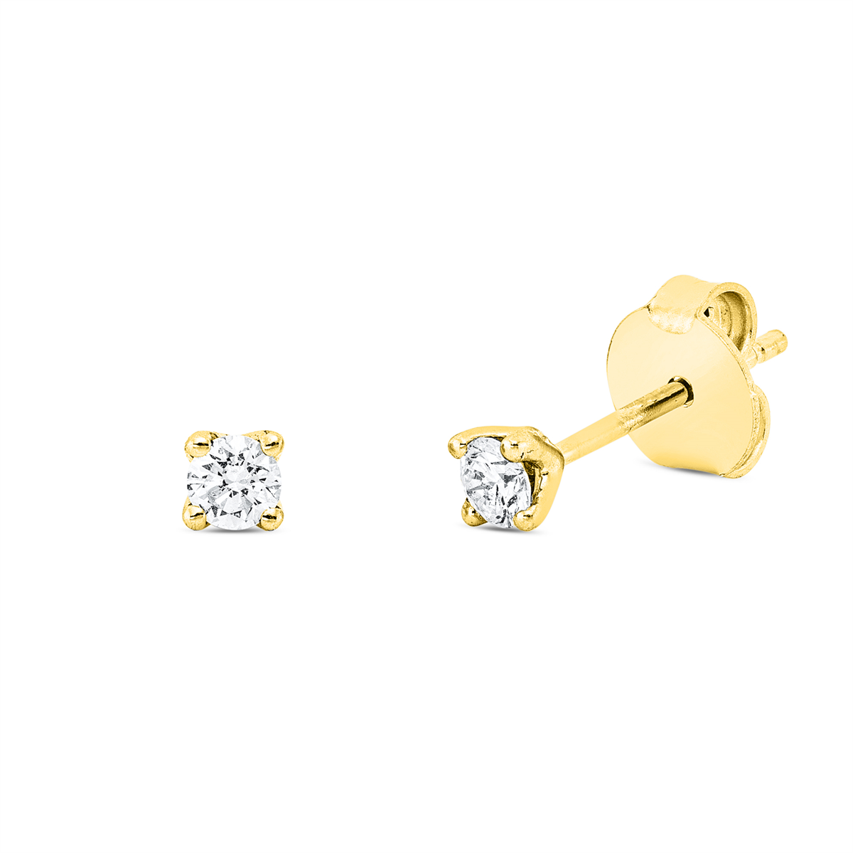 diamond full cut solitaire studs in yellow gold