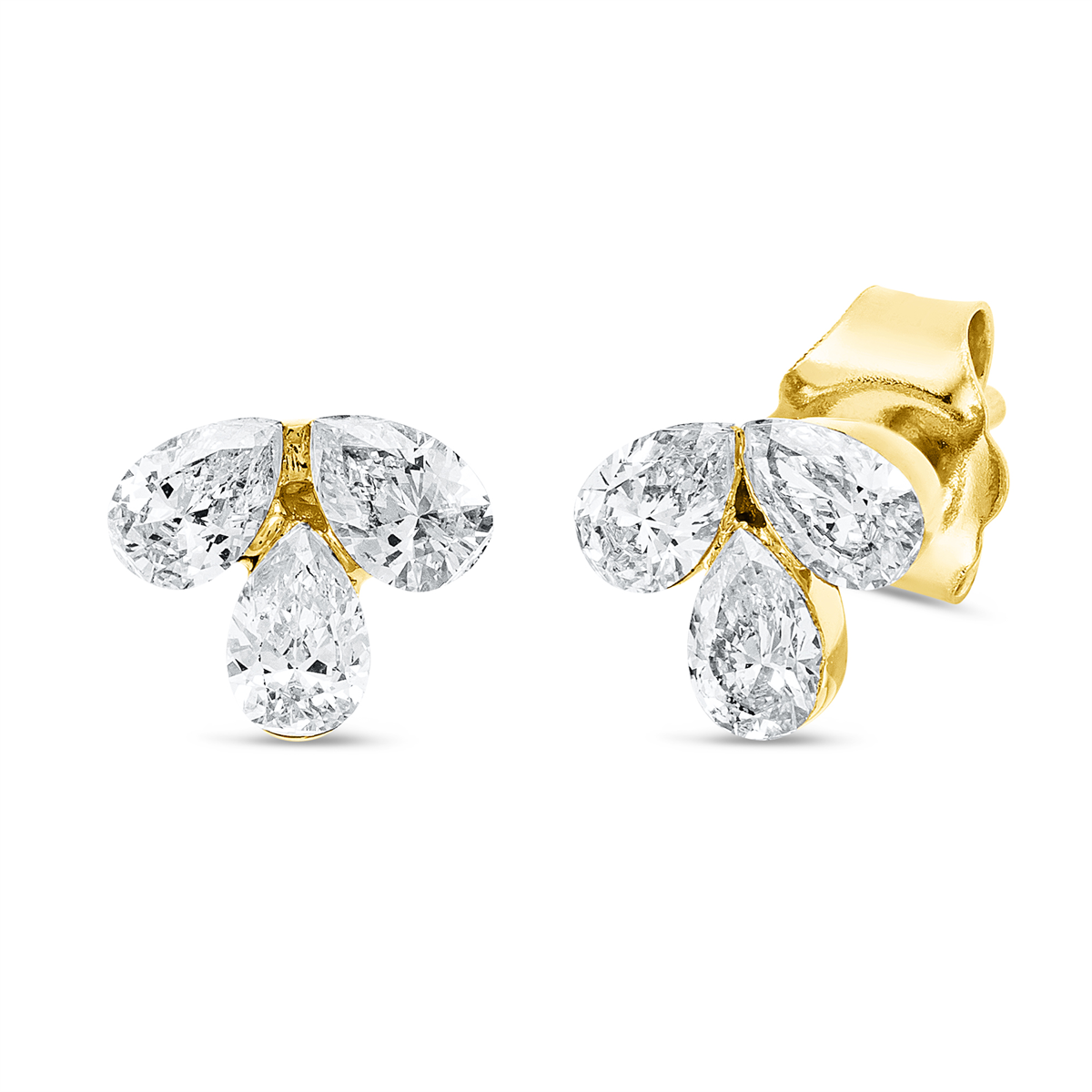 pear shape modern woman studs in yellow gold