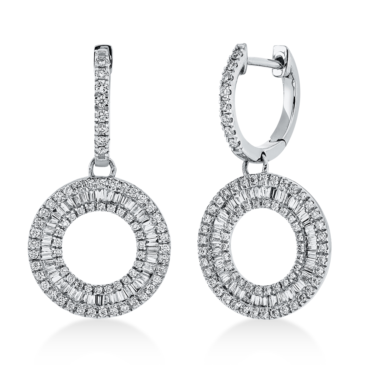 diamond full cut baguette earrings in white gold