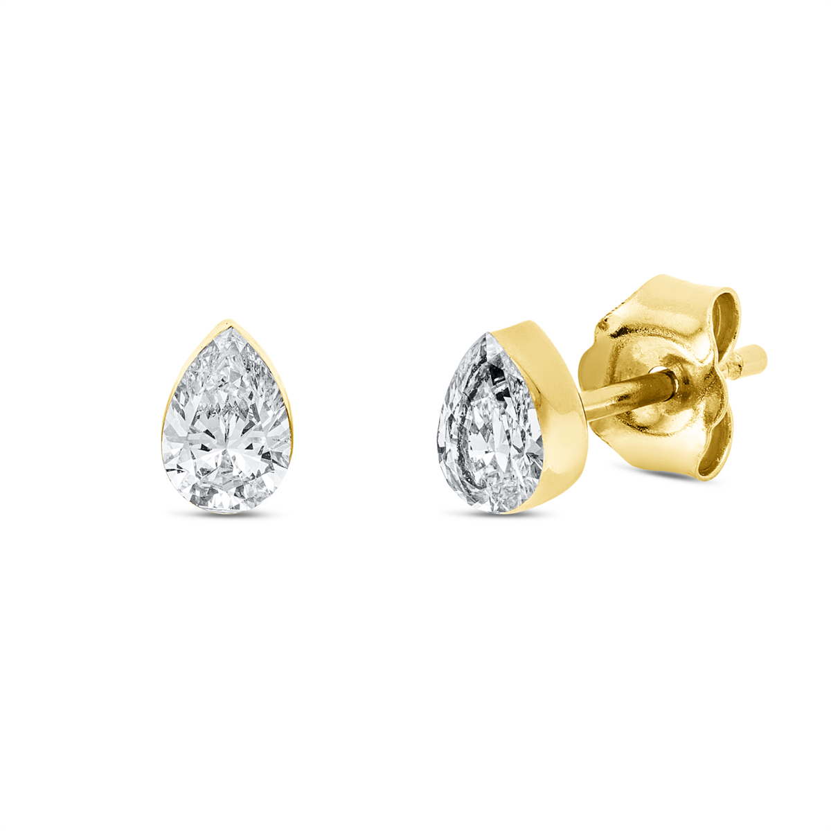 pear shape solitaire studs in yellow gold