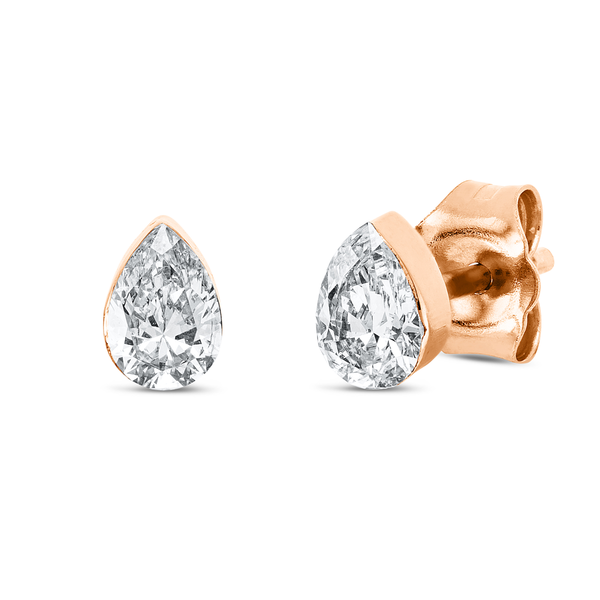 pear shape solitaire studs in red gold