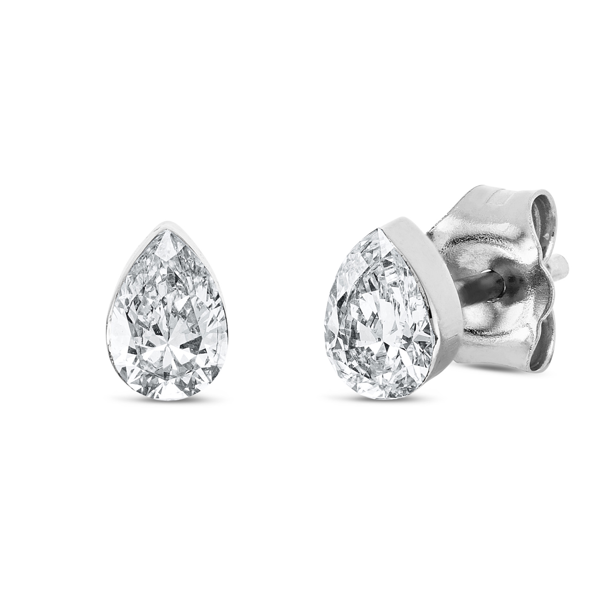 pear shape solitaire studs in white gold