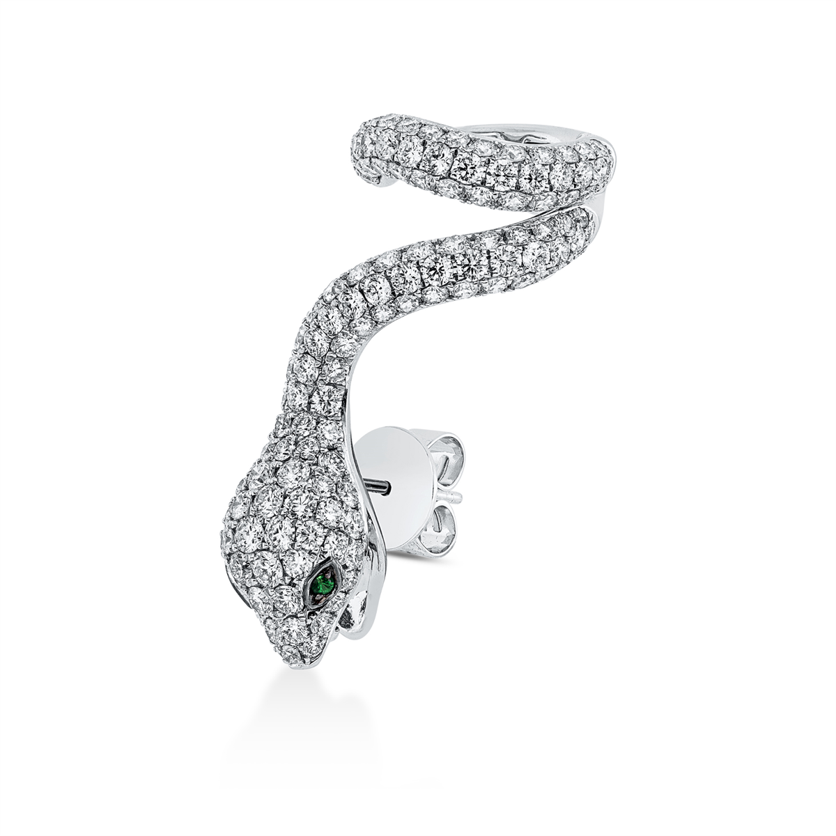 diamond full cut tsavorite animal earrings in white gold