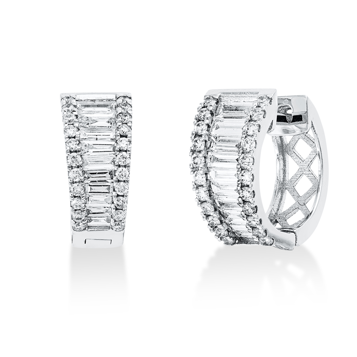 diamond full cut baguette hoops & huggies in white gold