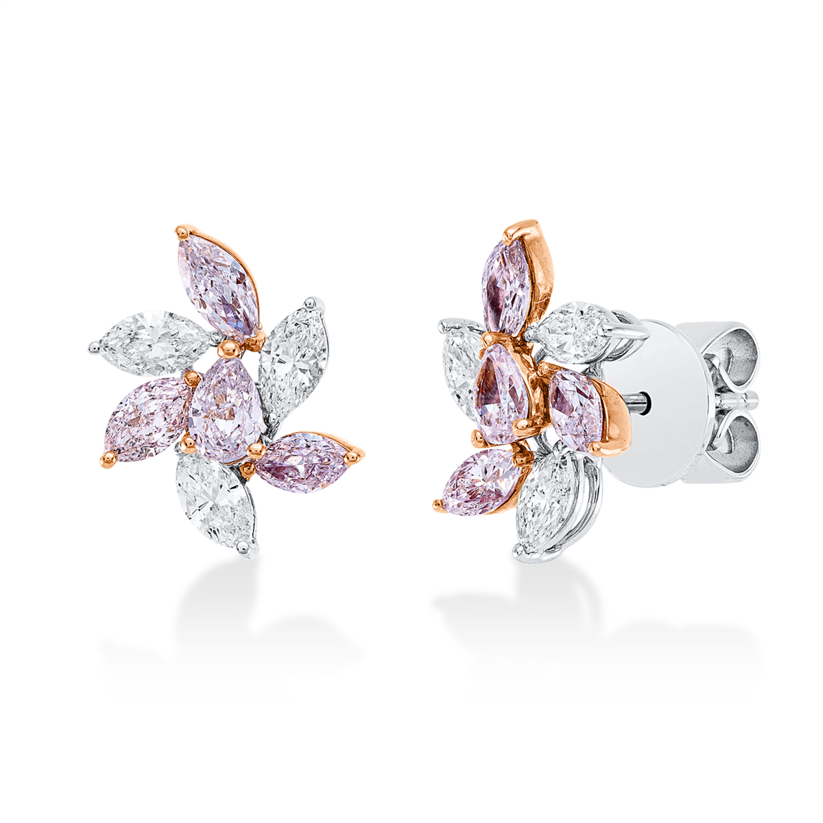 marquise fancy colored diamond studs in whitegold / rosegold