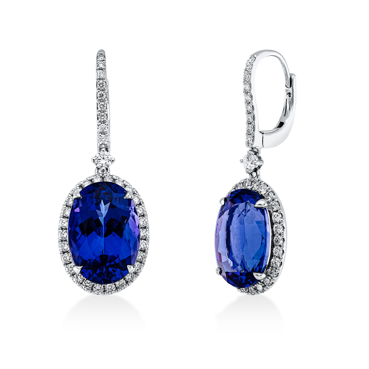 diamond full cut tanzanite colored stone classic earrings in white gold