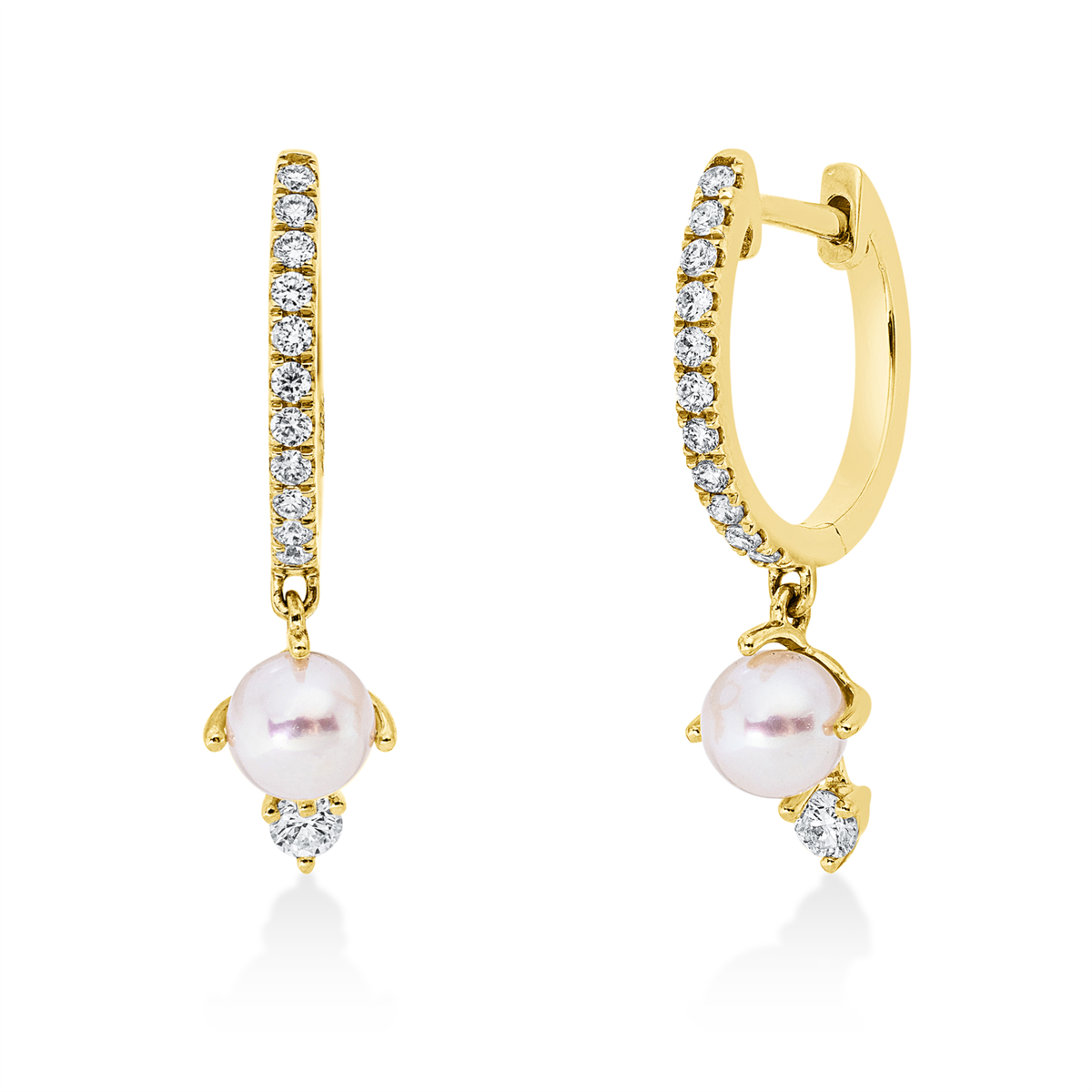 diamond full cut pearl hoops & huggies in yellow gold