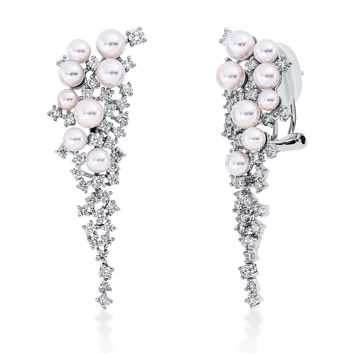 diamond full cut pearl studs in white gold