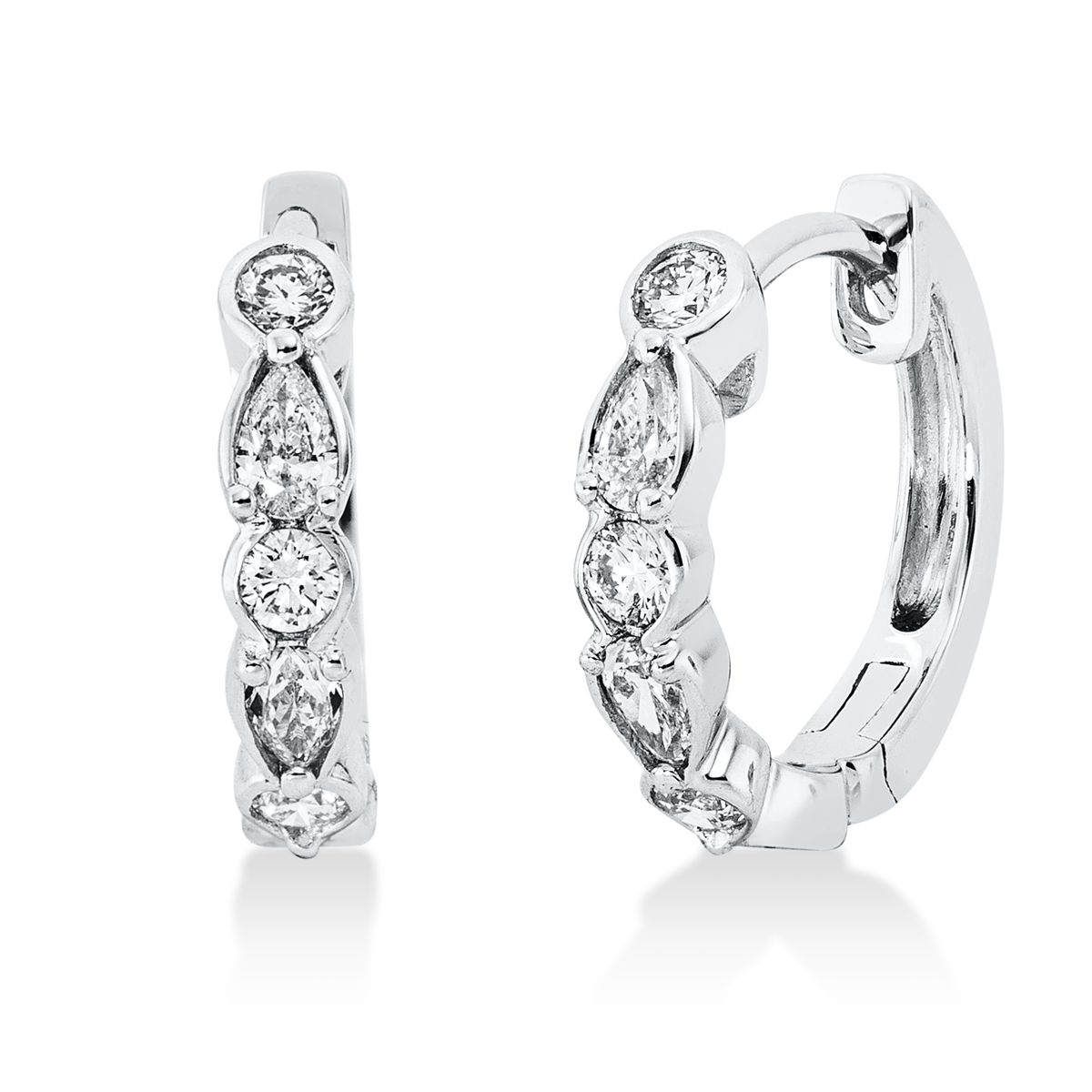 diamond full cut modern woman hoops & huggies in white gold