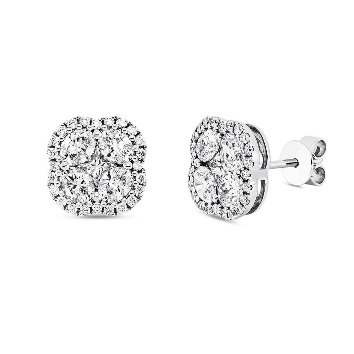 diamond full cut baguette illusion studs in white gold