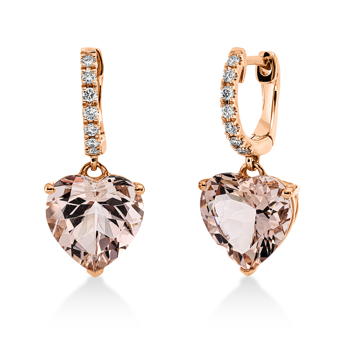 diamond full cut morganite colored stone fashion earrings in red gold