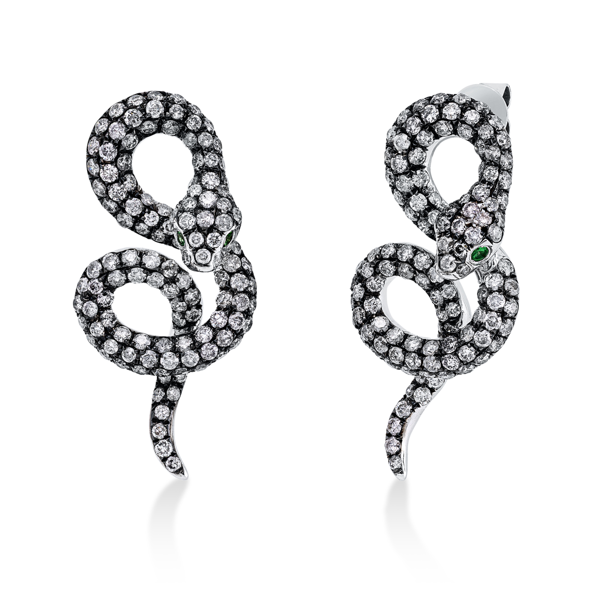 diamond full cut tsavorite animal earrings in white gold