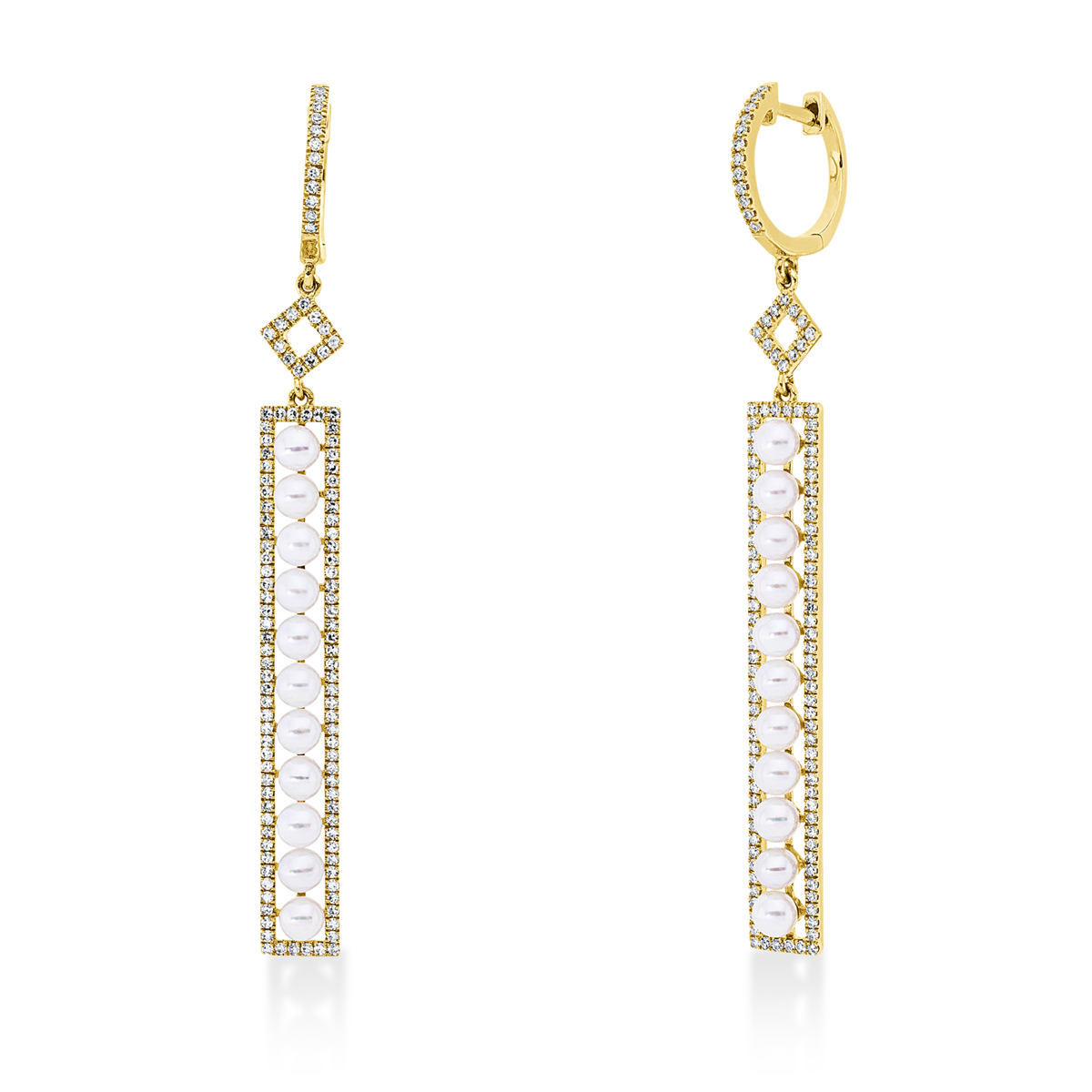 diamond single cut pearl earrings in yellow gold
