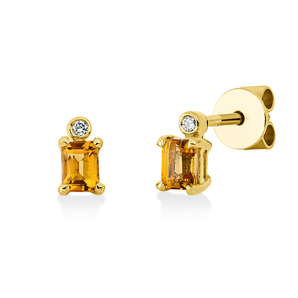 diamond full cut citrine colored stone fashion studs in yellow gold