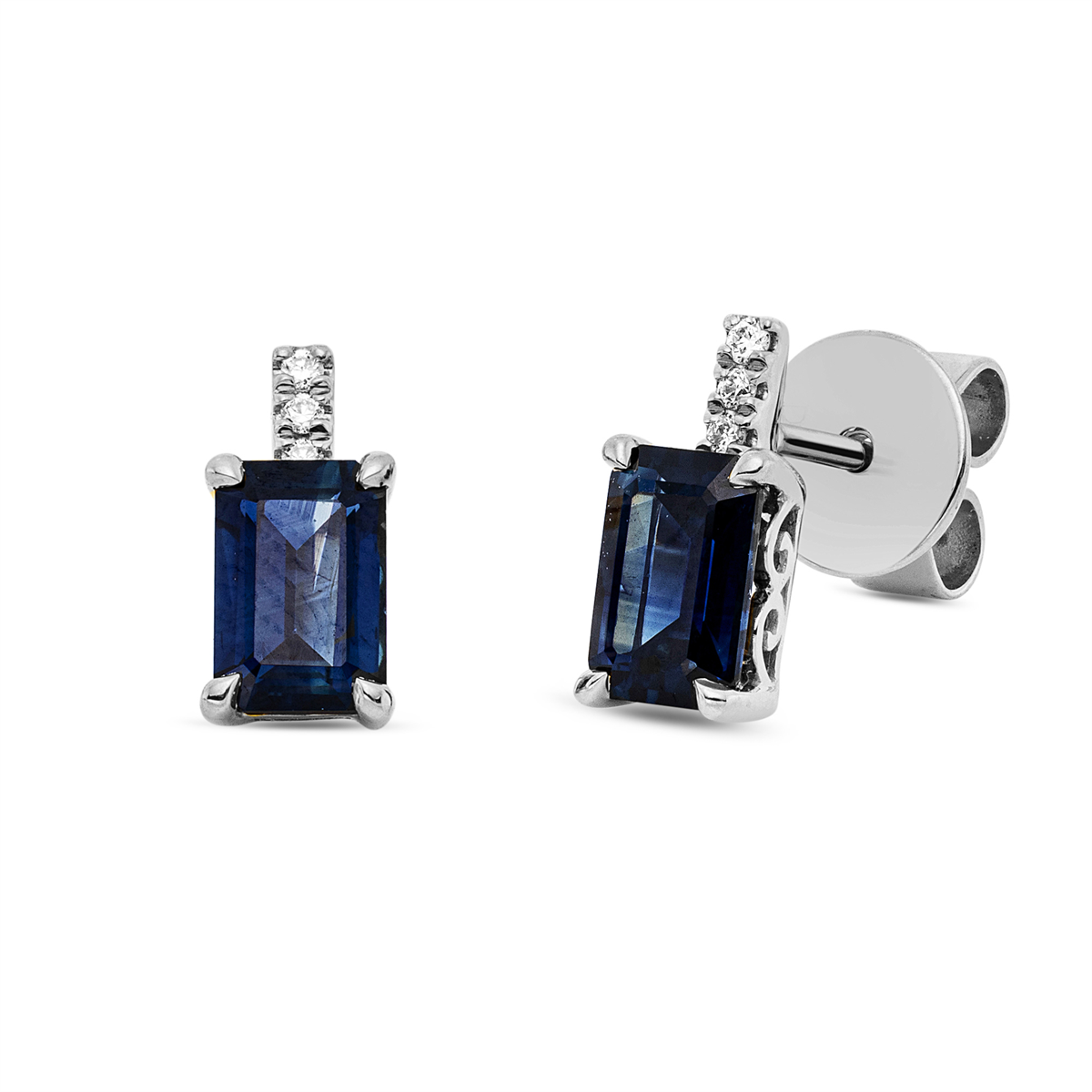 diamond full cut sapphire colored stone classic studs in white gold