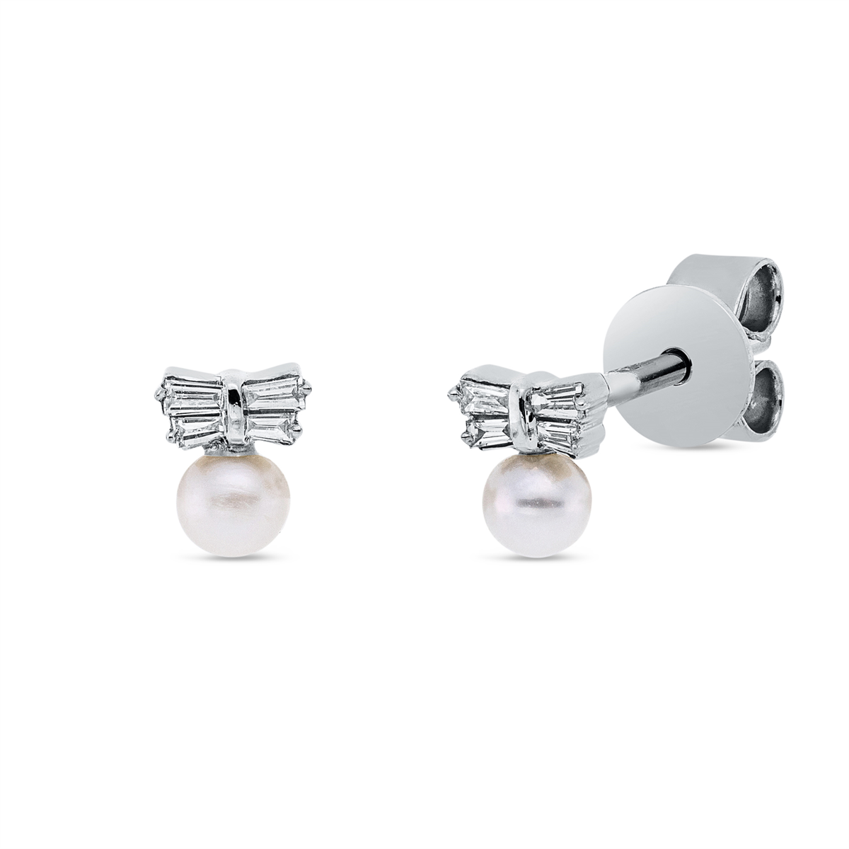 taper pearl studs in white gold