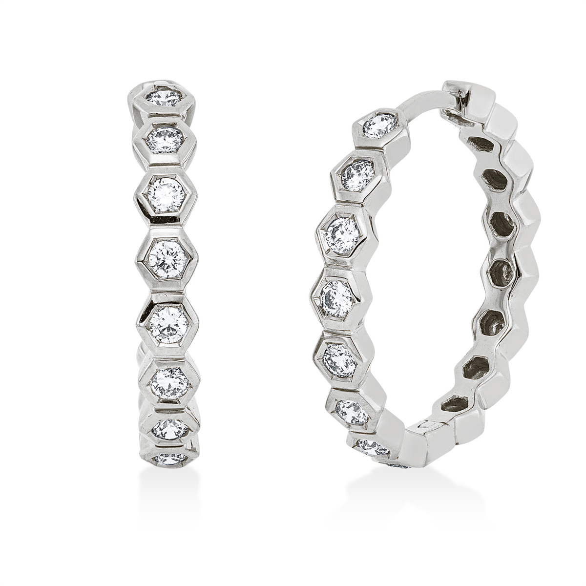 diamond full cut modern woman hoops & huggies in white gold