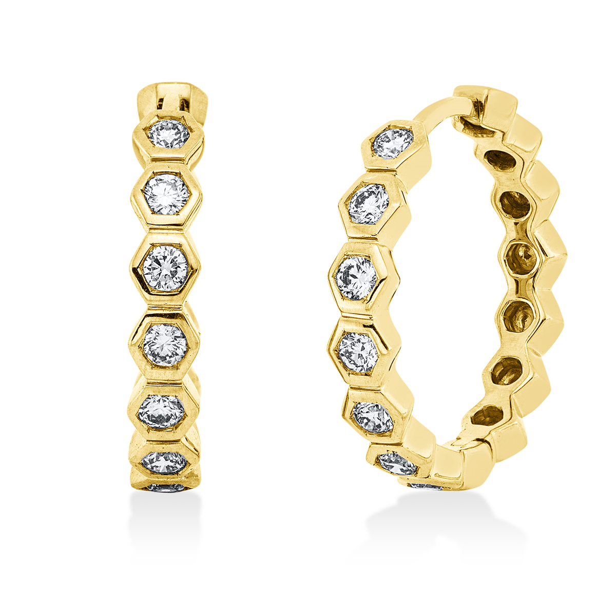 diamond full cut modern woman hoops & huggies in yellow gold