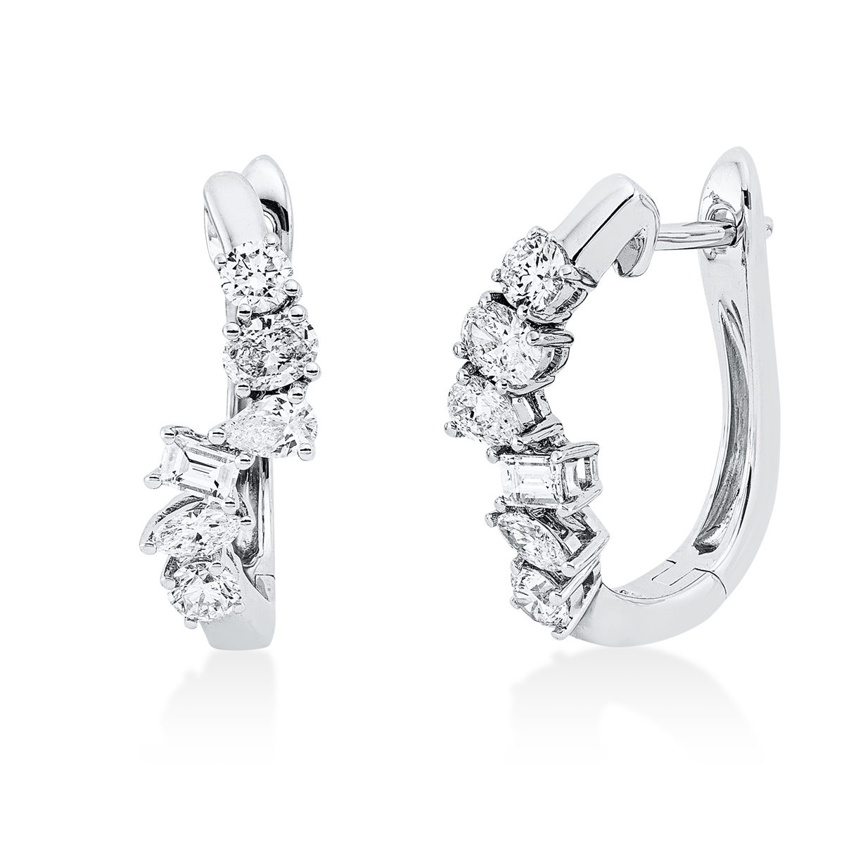 diamond full cut modern woman hoops & huggies in white gold
