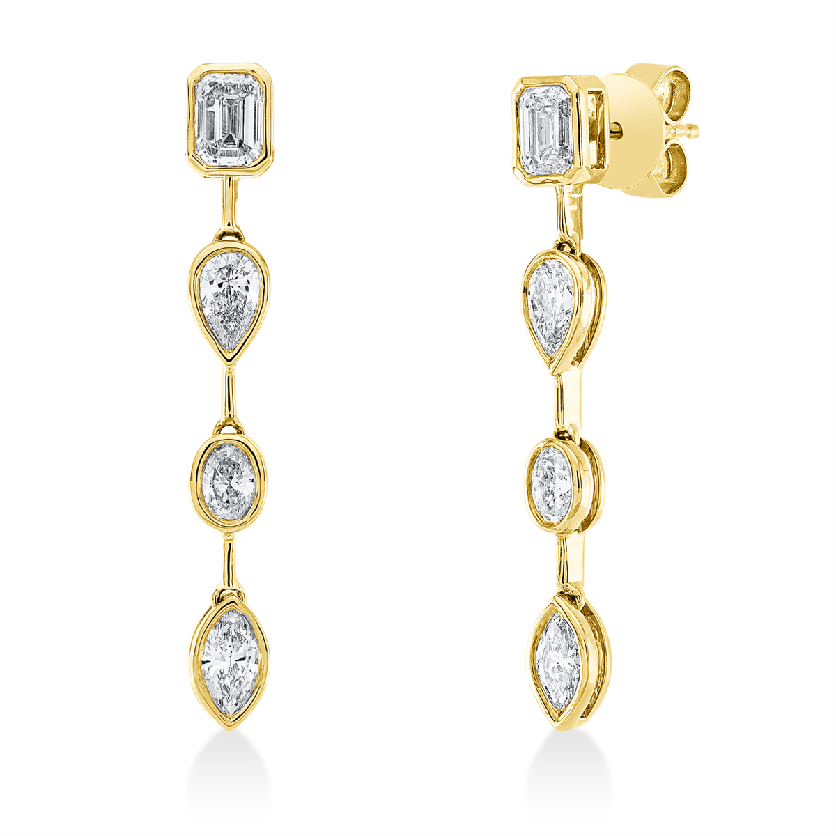 pear shape baguette earrings in yellow gold