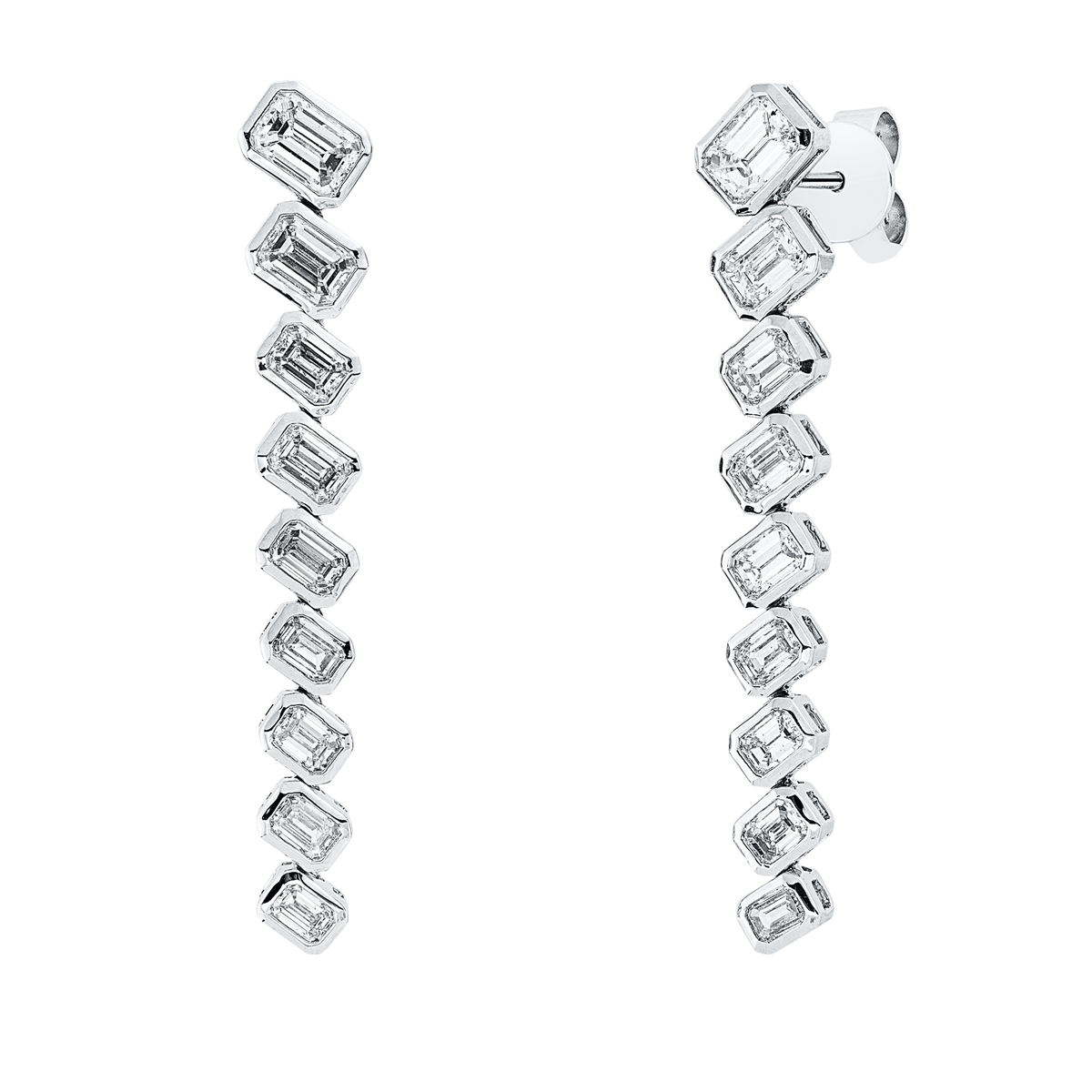 emerald cut baguette earrings in white gold
