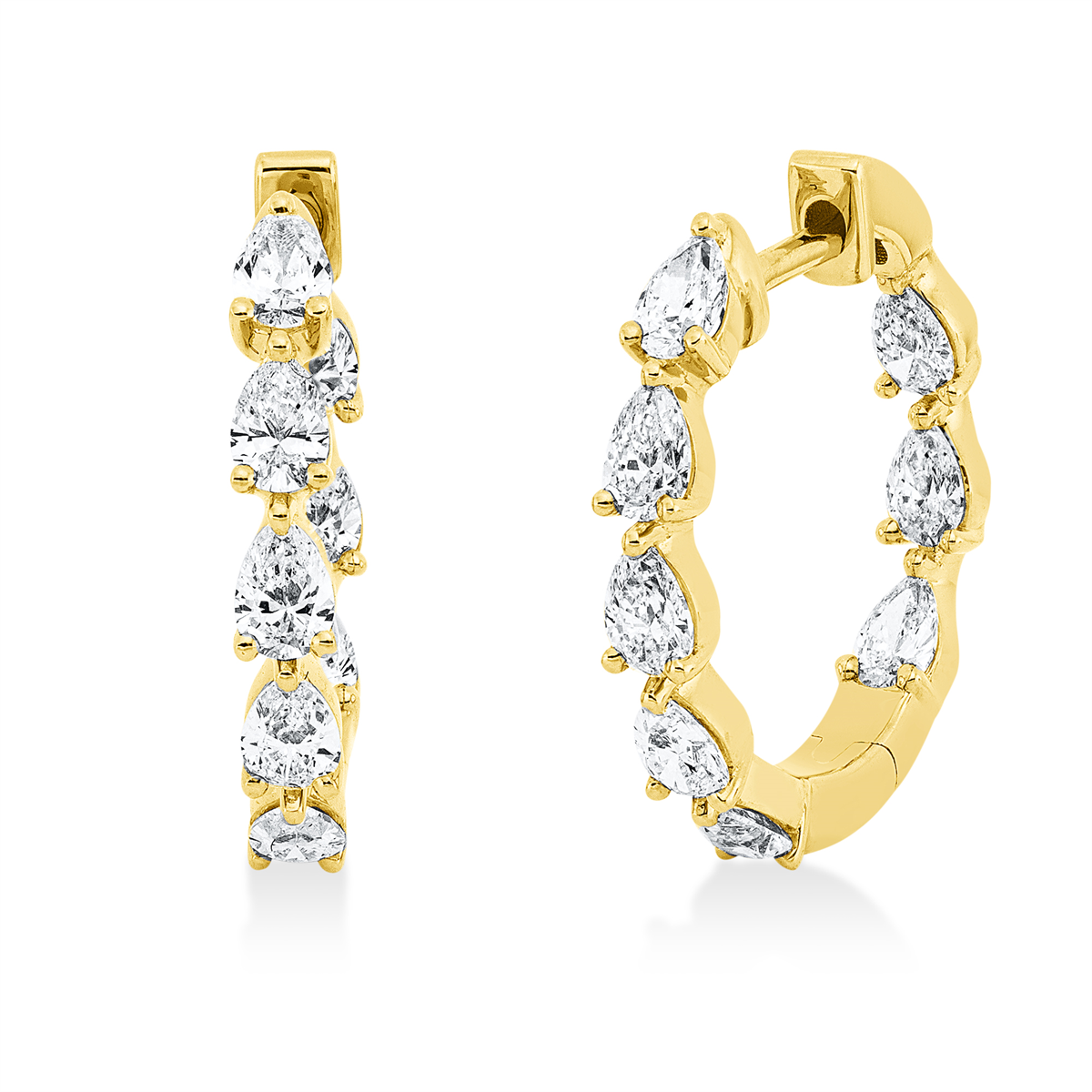 pear shape modern woman hoops & huggies in yellow gold