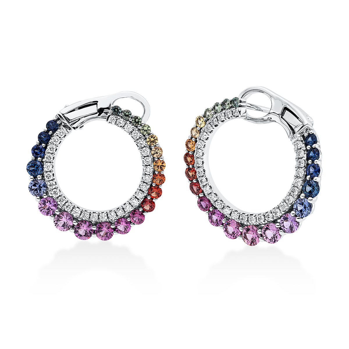 diamond full cut sapphire colored stone classic hoops & huggies in white gold