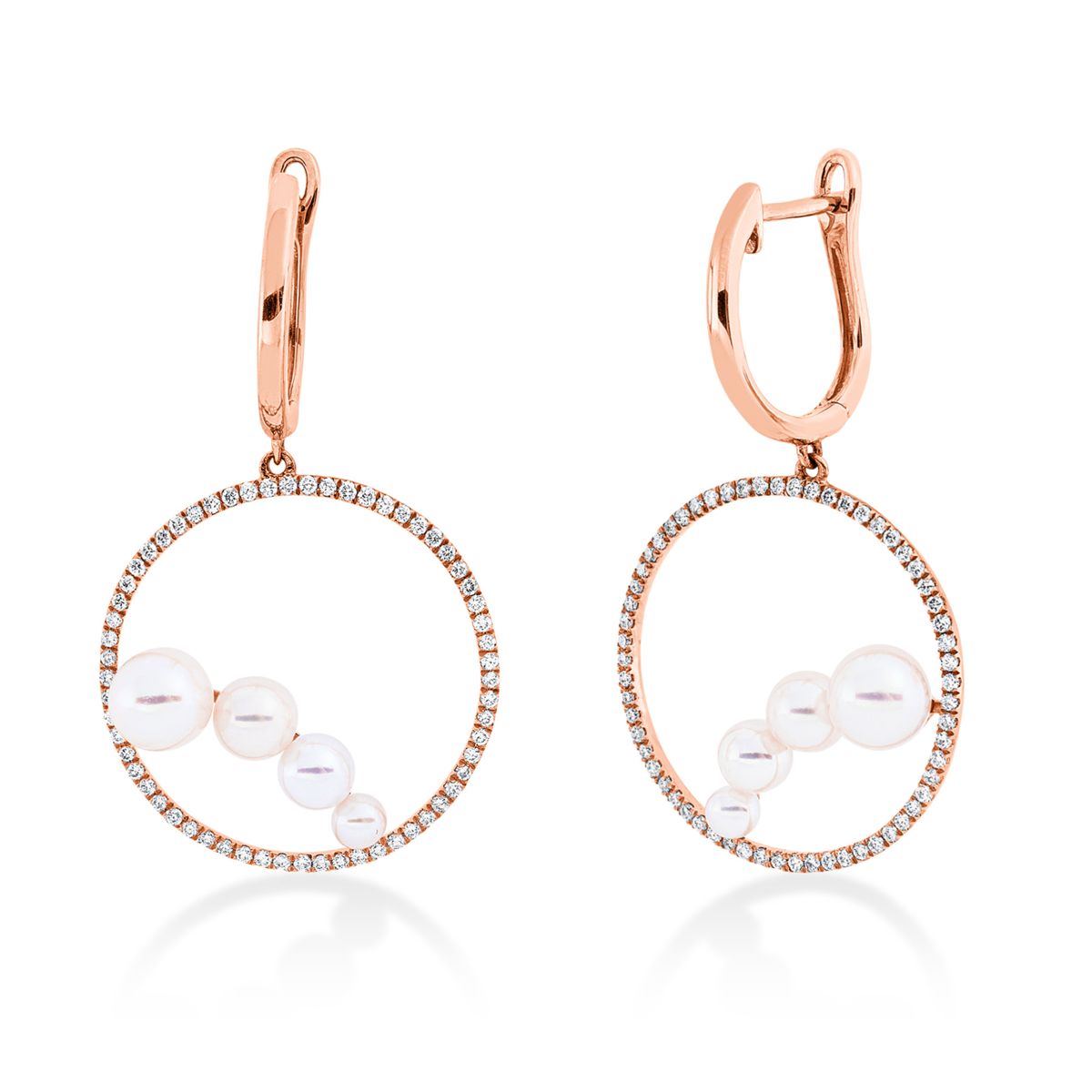 diamond full cut pearl earrings in red gold