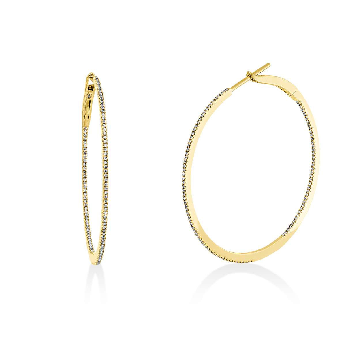 diamond single cut modern woman hoops & huggies in yellow gold