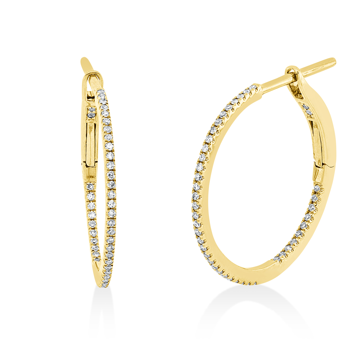 diamond single cut modern woman hoops & huggies in yellow gold